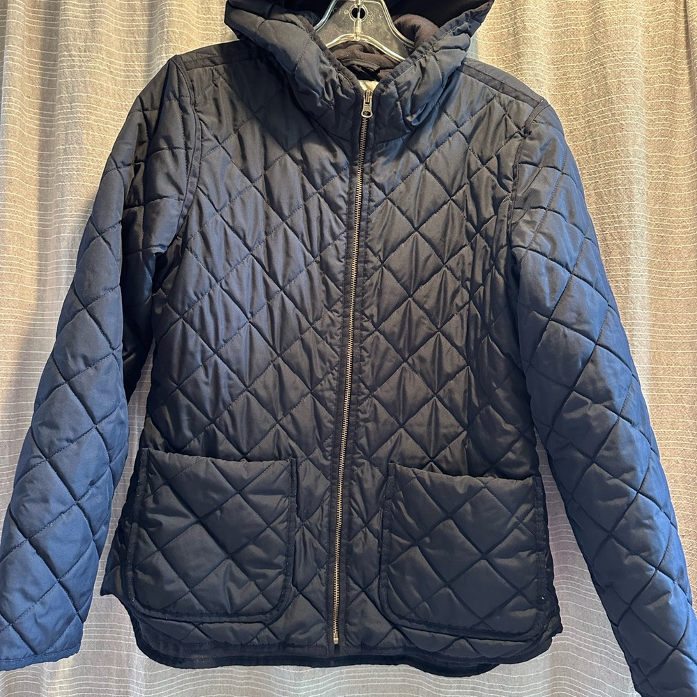 Quilted Navy Blue Hooded Jacket
